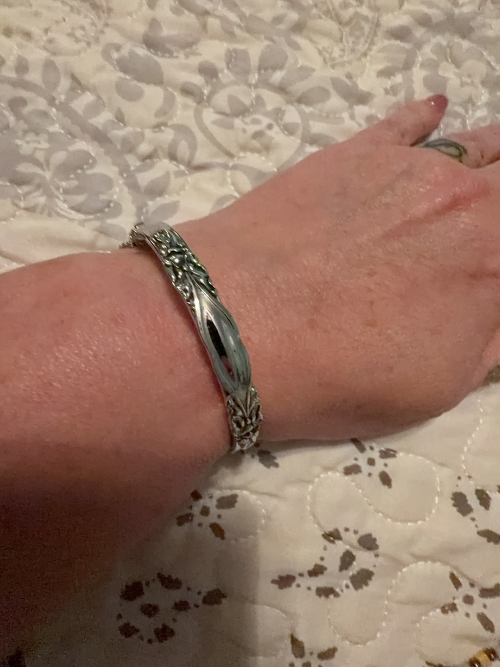 Whiting & Davis Sterling Silver Floral Cuff Bracelet - Silver